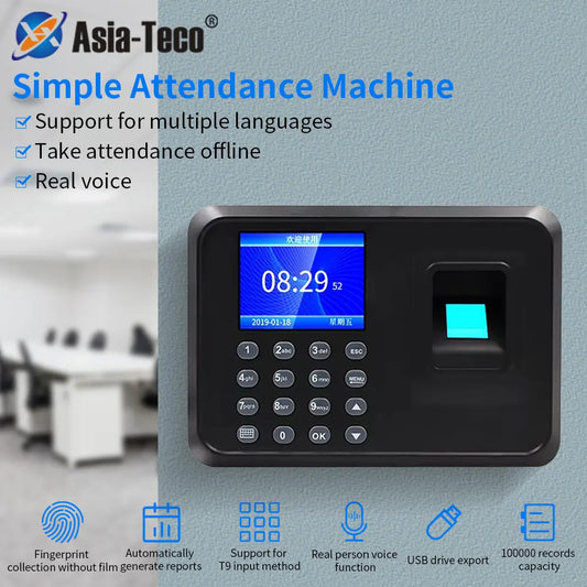 A5 Biometric Fingerprint Employee Time Attendance Smart Time Clock Recorder Device USB Data Manage