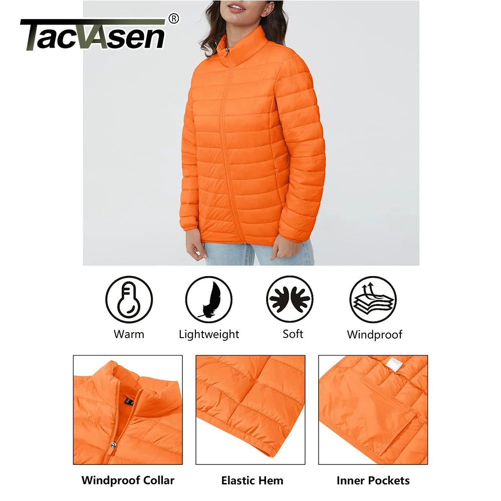 TACVASEN Full Zip Up Puffer Jacket Womens Winter Lightweight Quilted Down Warm Coats Casual Windbreaker Oversize Outwear Outdoor