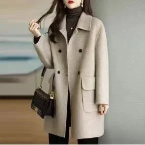 Autumn/winter New Woolen Thickened Medium-length Overcoat Loose Fit Age-reducing Korean Style Warm Petite Jacket