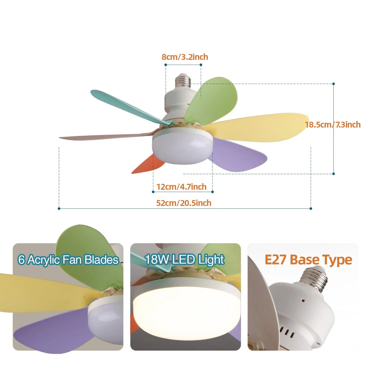 20.5-inch LED 40W ceiling fan light E27 with remote dimming function, suitable for living room, study, and home use, 85-265V