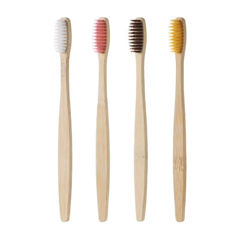 Single Cowhide Wrapped Bamboo Toothbrush Set Natural and Environmentally Friendly Bamboo Toothbrush Tablet One Box of 10 PCS