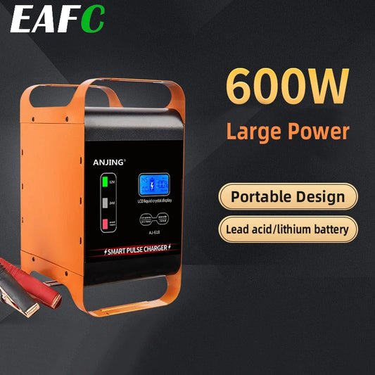 EAFC 12V- 24V Car Charger High Power 600W 400W SUV Truck Fast Charging Battery Charger LCD Display Car Lead Acid Battery Charger