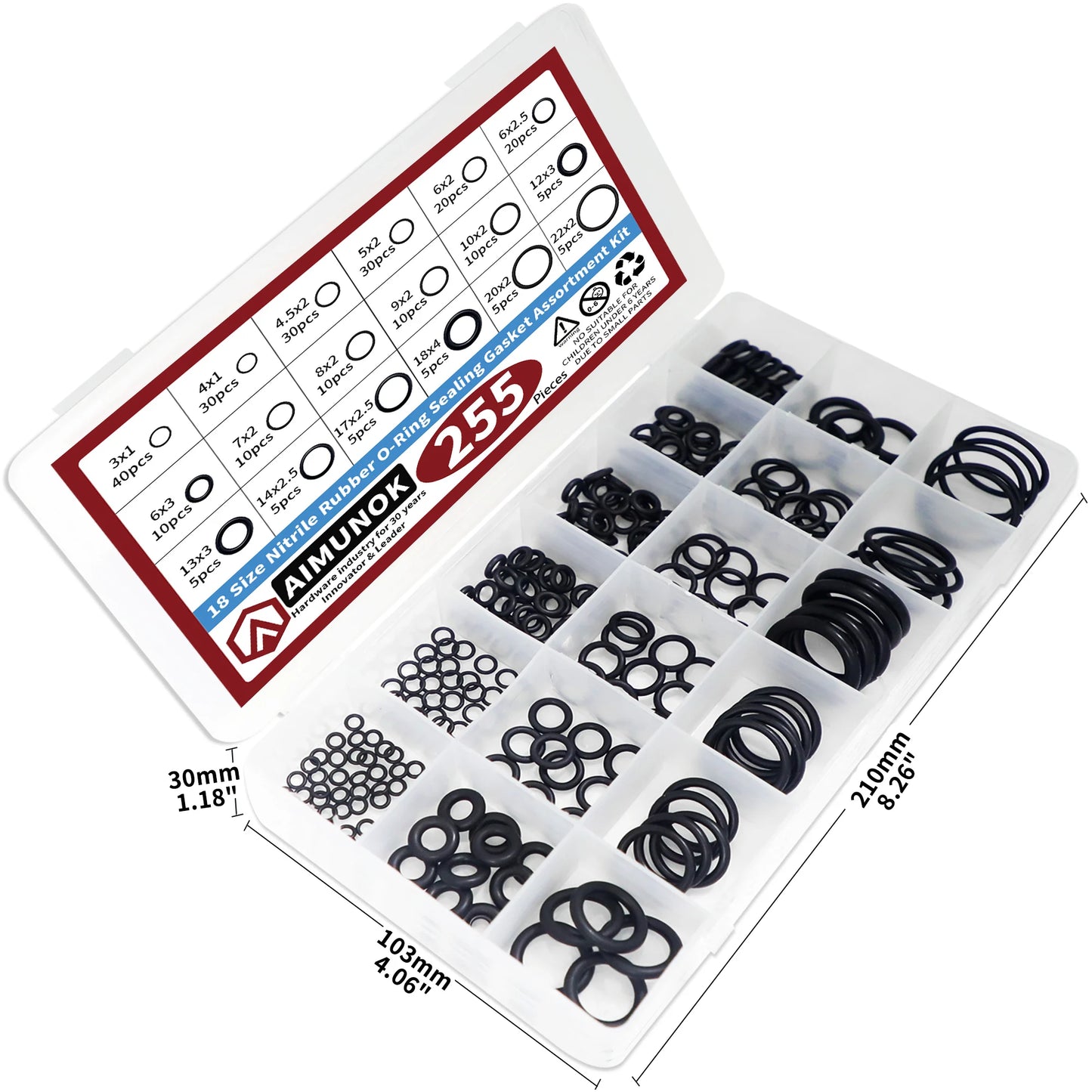 255pcs Rubber O Rings Kit, 18 Size Metric NBR Washer Gasket Sealing Assortment Kit, for Plumbing Faucet, Automotive, Air Or Gas