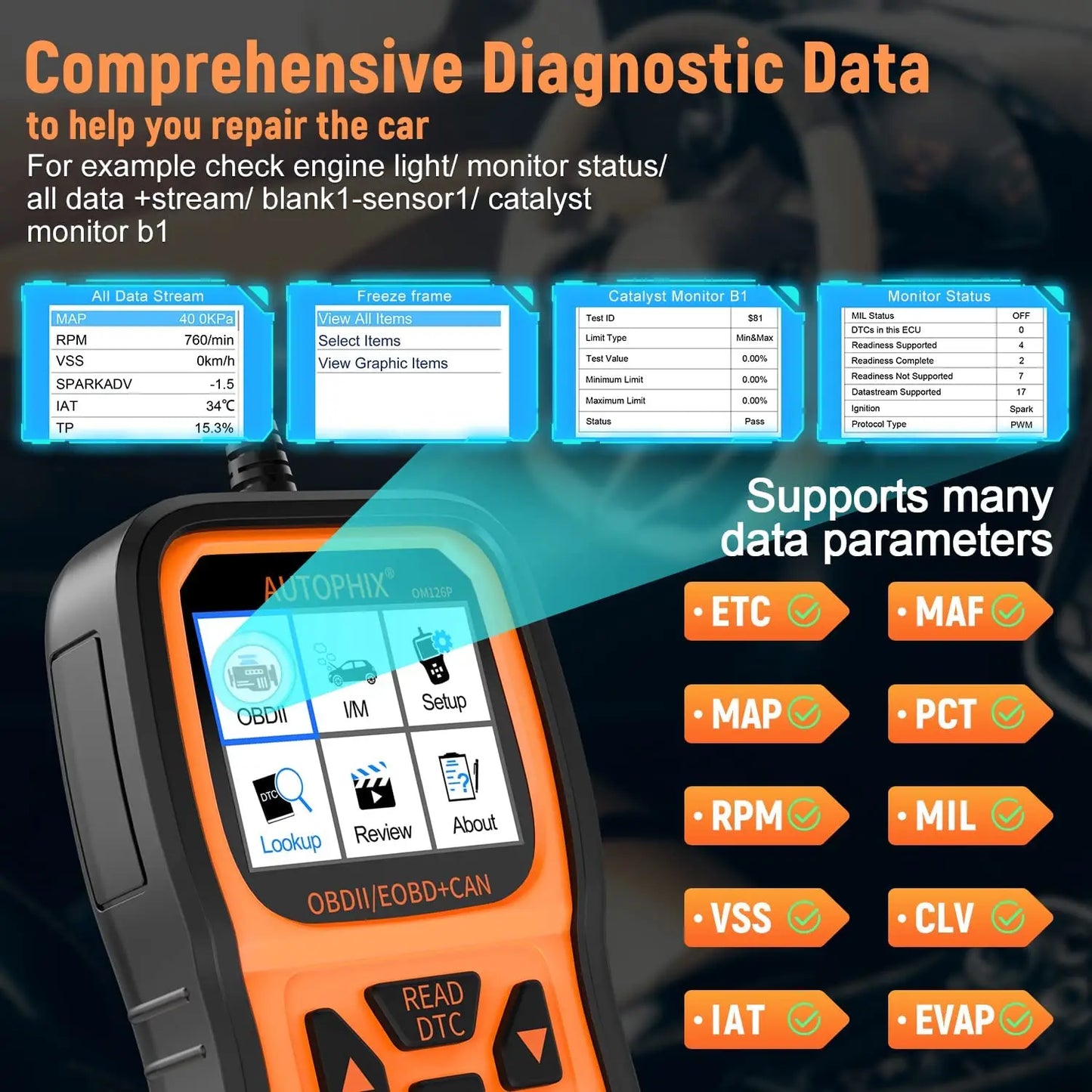 Autophix OM126P OBD2 Scanner Code Reader Professional Automotive Scanner EOBD JOBD Universal Scan Tools OBD2 Car Engine Analyzer