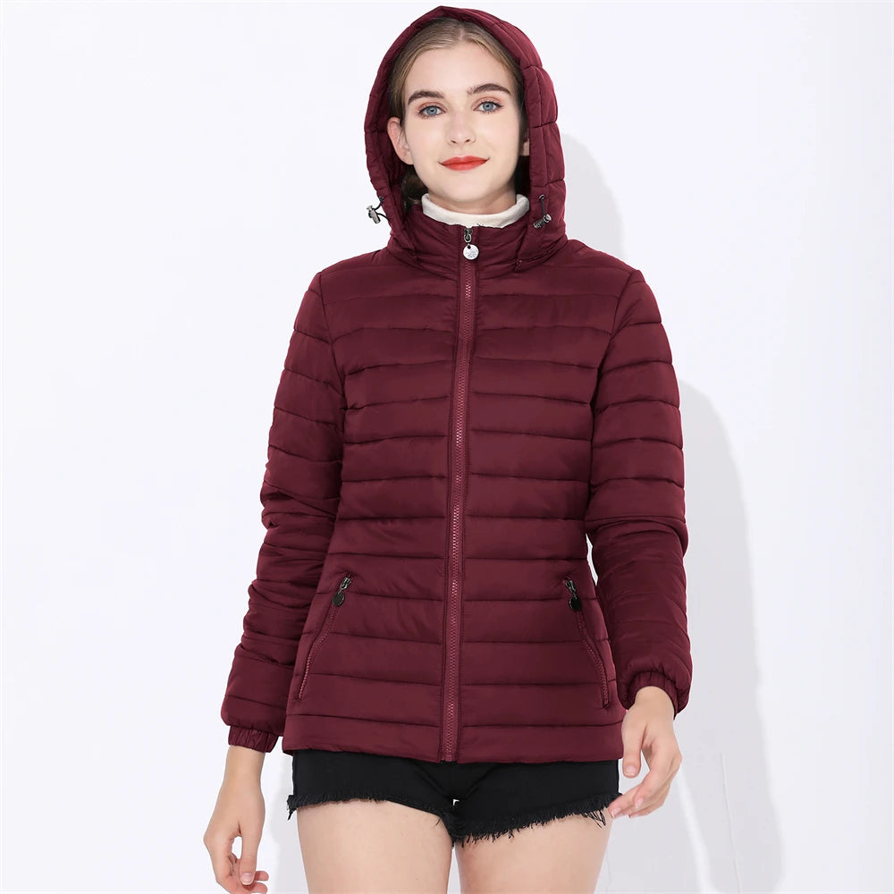 COUTUDI Hooded Puffer Jacket For Women, Lightweight Warm Down Coat, Casual Female Windbreaker, Fashion Winter Outwear For Women