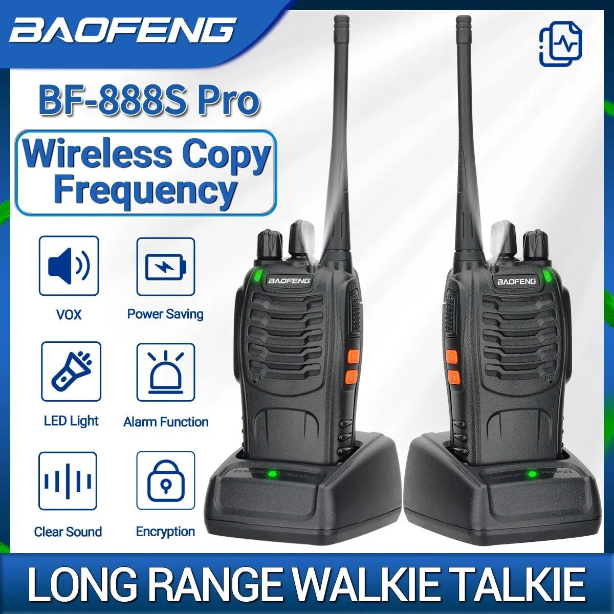 Baofeng BF-888S Pro Walkie Talkie Wireless Copy Frequency Long Range Portable UHF 400-470MHz Ham Two Way Radio for Camping Hotel