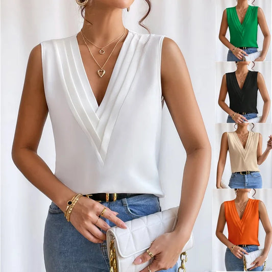 Solid Casual Loose Sleeveless Blouses For Women Fashion Summer Women's Oversized Shirts And Blouses Elegant Youth Female Tops