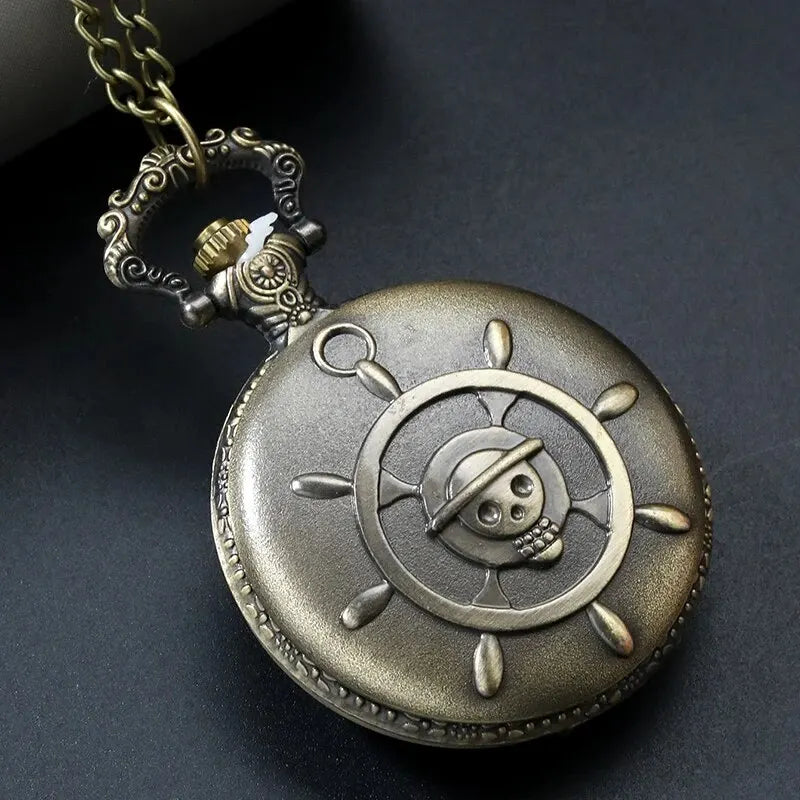 Retro Punk Pirate Captain Double Knife Quartz Pocket Watch with Necklace Chain Pendant Bracelet Gift for Male Men Vintage Clock