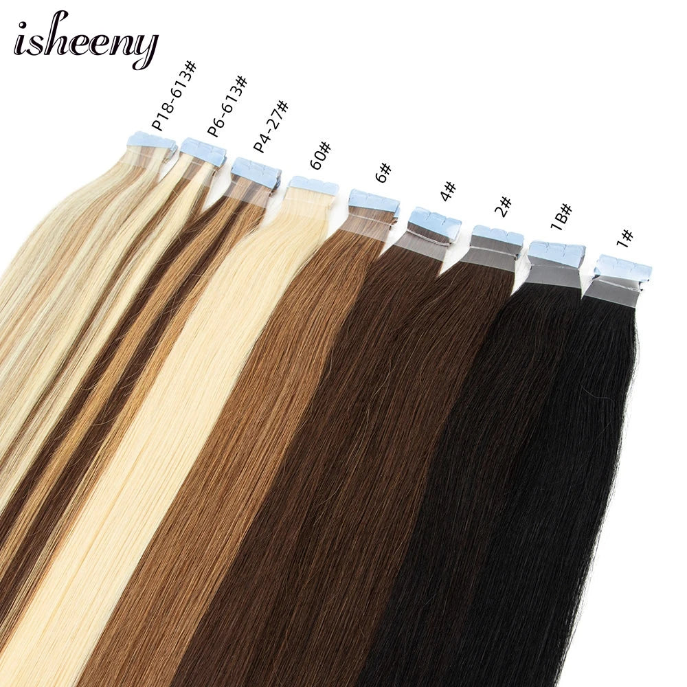 Tape in Human Hair Extensions 12" 16" 20" 24" Mini Tape Hair Extension Straight 10pcs Machine Remy Invisible Adhesive Tape Hair