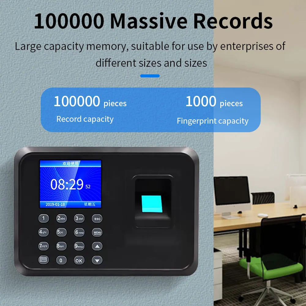 Fingerprint Attendance System Biometric Clock in Machine Employee Keypad Electric Time Clock Recorder USB Data Management Device