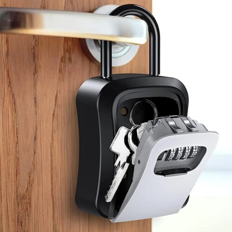 4 Digit Code Box Free Installation Outdoor Password Key Box Extended Locking Hook Steel Wire Hanging Key Storage Waterproof Key