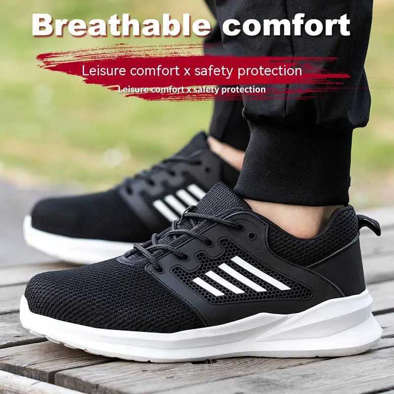 Unisex Summer Light Breathable Sneaker For Men Women Black Mess Safety Shoes Puncture Proof Platform Casual Shoes