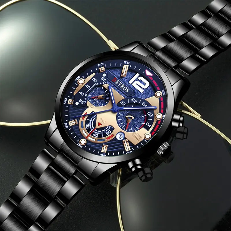 Fashion Mens Stainless Steel Watches Luxury Quartz Wristwatch Calendar Luminous Clock Men Business Casual Watch Reloj Hombre