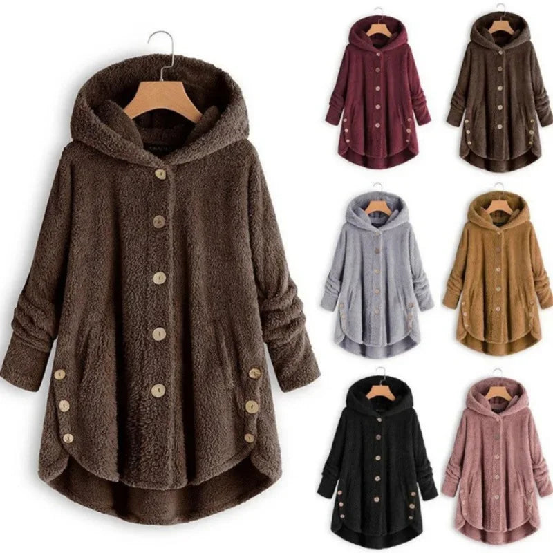 Autumn Winter Coat Women Warm Teddy Bear Coat Wool Jacket Female Plush Coat Hooded Jacket New Women's Coats Solid Color Jacket