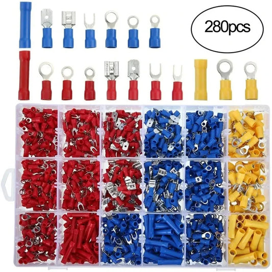 New Insulated Cable Connector Electrical Wire Crimp Spade Butt Ring Fork Set Ring Lugs Rolled Terminals Assorted Kit