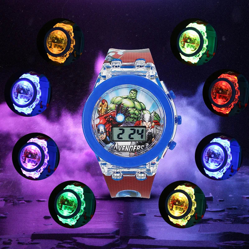 Flash Light Spiderman Kids Watches For Boys Cartoon shark Mickey Children Watch Girls Student Clock Gifts free shipping