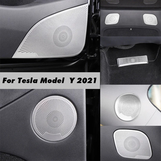 For Tesla Model Y 2021 2022 2023 Interior Car Audio Speaker Cover Sticker Door Loudspeaker Cover Under Seat Outlet Vent Trim