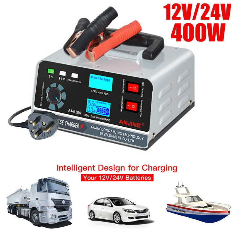 Large Power 400W 260W Battery Charger 12V/24V Car  Battery Charger Trickle Smart Pulse Repair for Car SUV Truck Boat Motorcycle