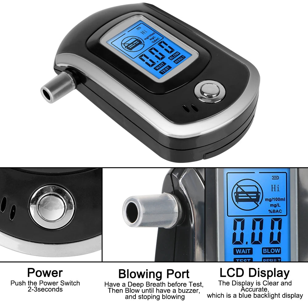 Mini Manual Digital Breath Alcohol Tester LCD Screen Breath Drunk Driving Analyzer AT6000