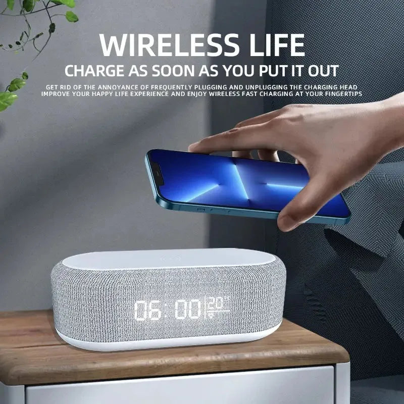 Wireless Chargers Pad Phone Alarm Bedroom Lamp Night Light Desktop Clock Thermometer For iPhone 15 14 Samsung Fast Charging Dock