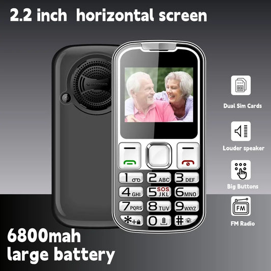 Unlock Elderly Mobile Phone Large Battery Big Button SOS Call Flashlight Two Sim Loud 3D Speaker Senior Cellphone Low Price