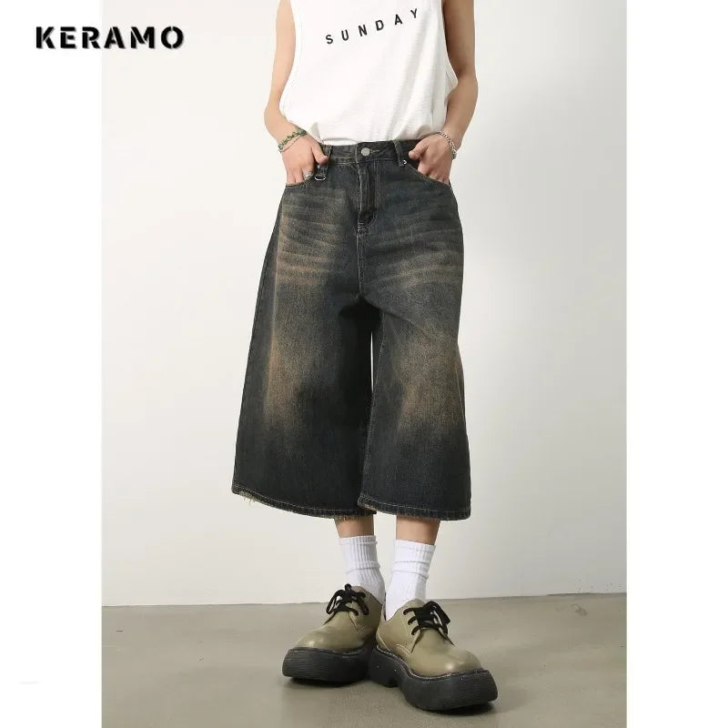 Women's Retro Wide Leg Baggy Casual Denim Shorts Harajuku Aesthetic High Waist Loose Shorts 2024 Summer Fashion Punk Shorts