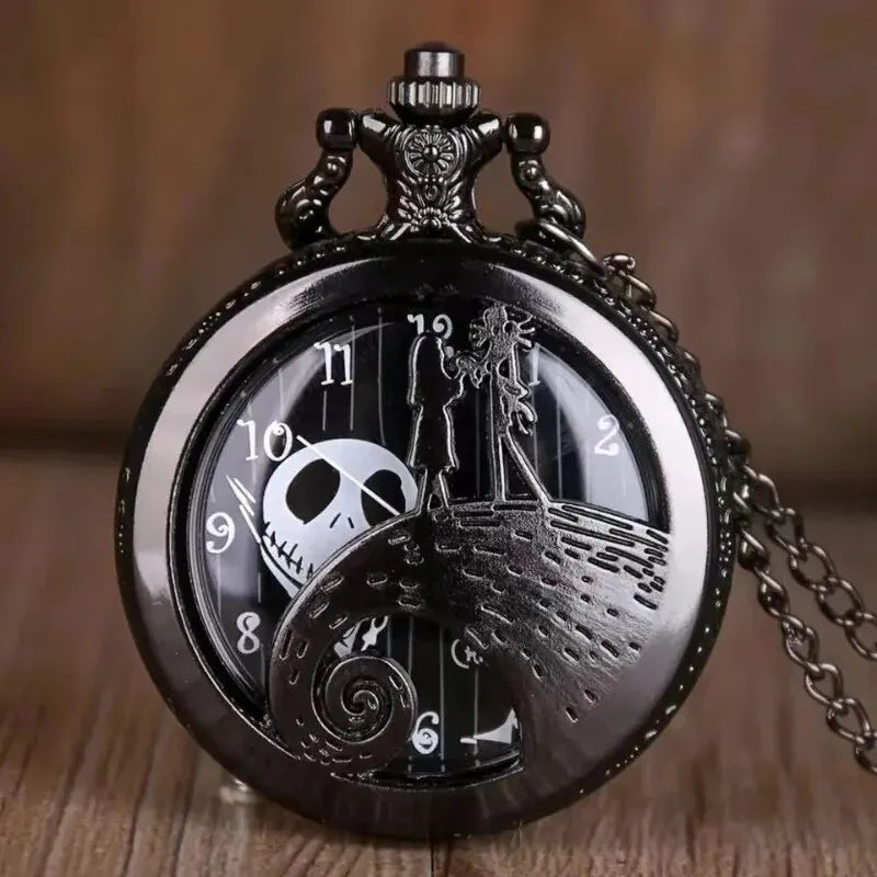 Fashion Lovers Skeleton Quarzt Pocket Watch with Chain Necklace Vintage Quartz Pendant Watches Clock Chain Mens Women