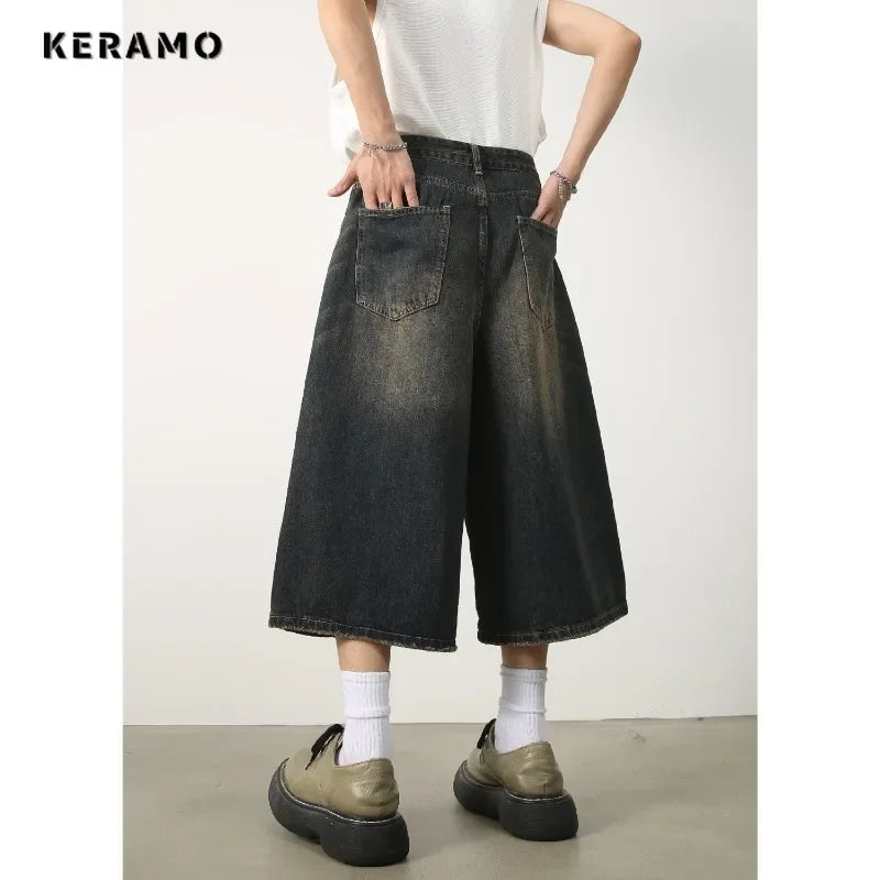 Women's Retro Wide Leg Baggy Casual Denim Shorts Harajuku Aesthetic High Waist Loose Shorts 2024 Summer Fashion Punk Shorts