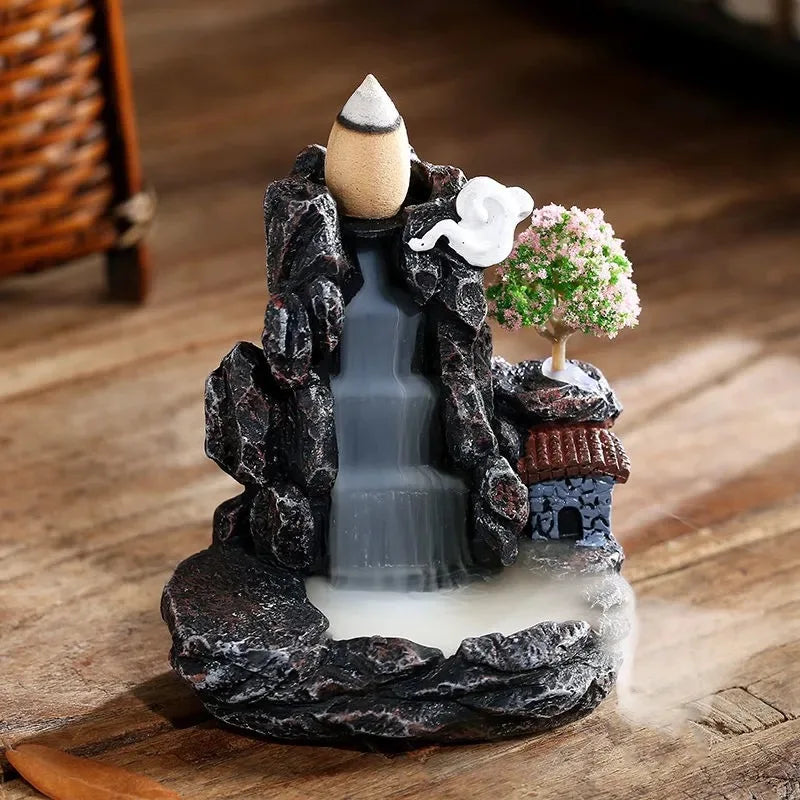 Incense Burner Mountains River Waterfall Fragrance Fireplace Backflow Aroma Smoke Zen Censer Holder Decoration for Home