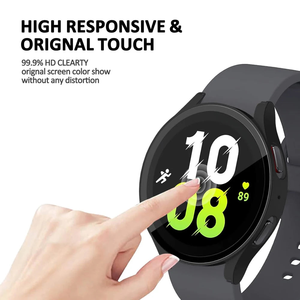 Tempered Glass+ PC Cover for Samsung Galaxy Watch4 5 6 7 44mm 40mm All Coverage Protective Bumper Case Galaxy Watch7 Accessories