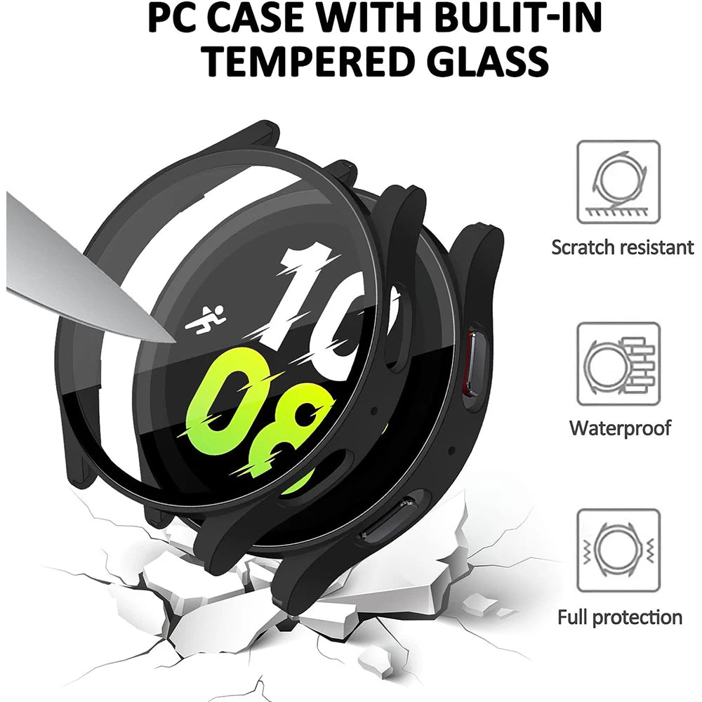 Tempered Glass+ PC Cover for Samsung Galaxy Watch4 5 6 7 44mm 40mm All Coverage Protective Bumper Case Galaxy Watch7 Accessories