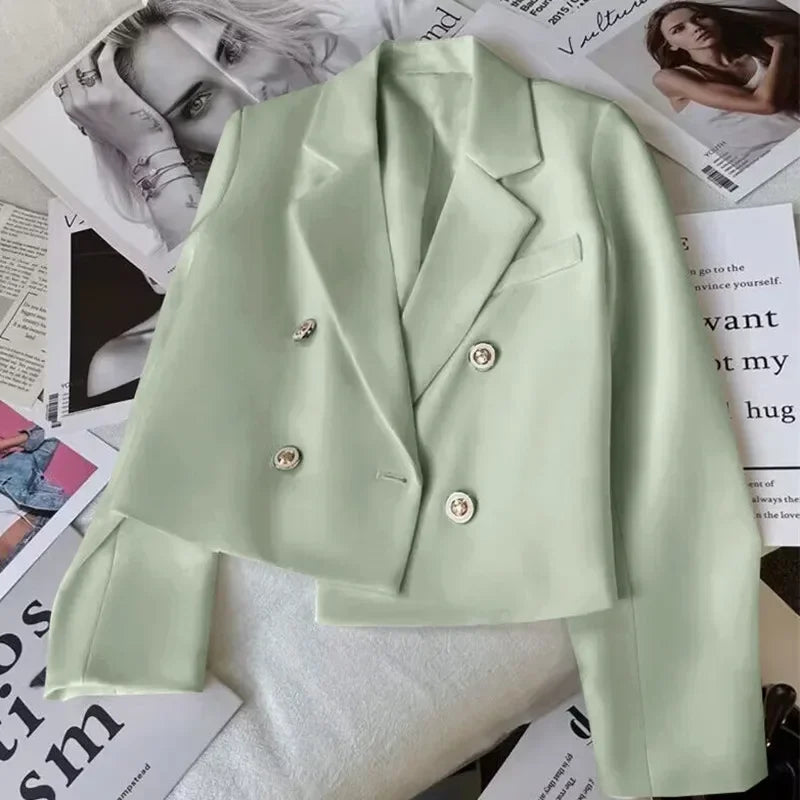 Fashion Short Women Blazers Elegant Female Suits Jacket Tops Casual   Solid Long Sleeve Office Lady Blazer Coat Spring Autumn