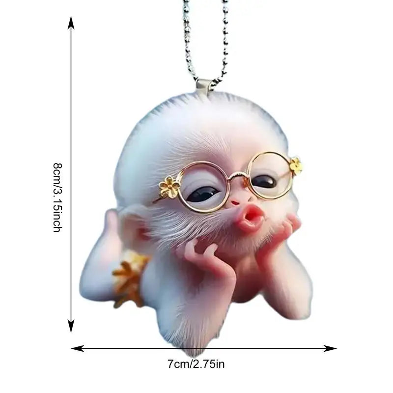 2D Keychains For Backpacks Cute Pouting Monkey Car Decor Car Pendant Car Decorations Rearview Lens Decor Interior Rearview Glass