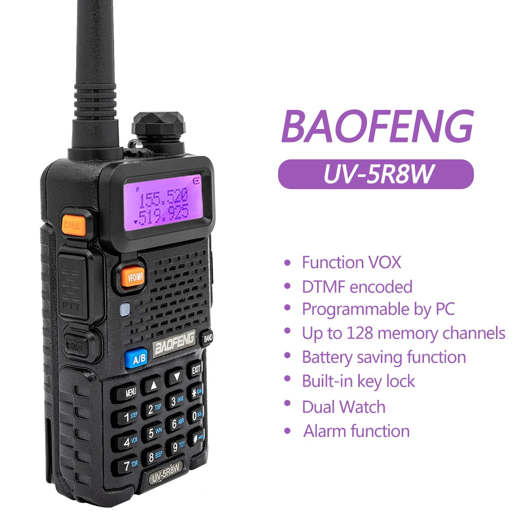 Baofeng Walkie Talkie UV 5R 5W 8W Dual Band Ham Two Way Radio Vhf Uhf FM Radio Handheld Transceiver Hunting 16KM