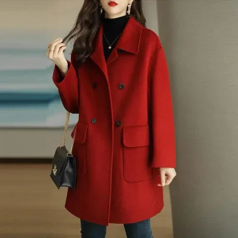 Autumn/winter New Woolen Thickened Medium-length Overcoat Loose Fit Age-reducing Korean Style Warm Petite Jacket