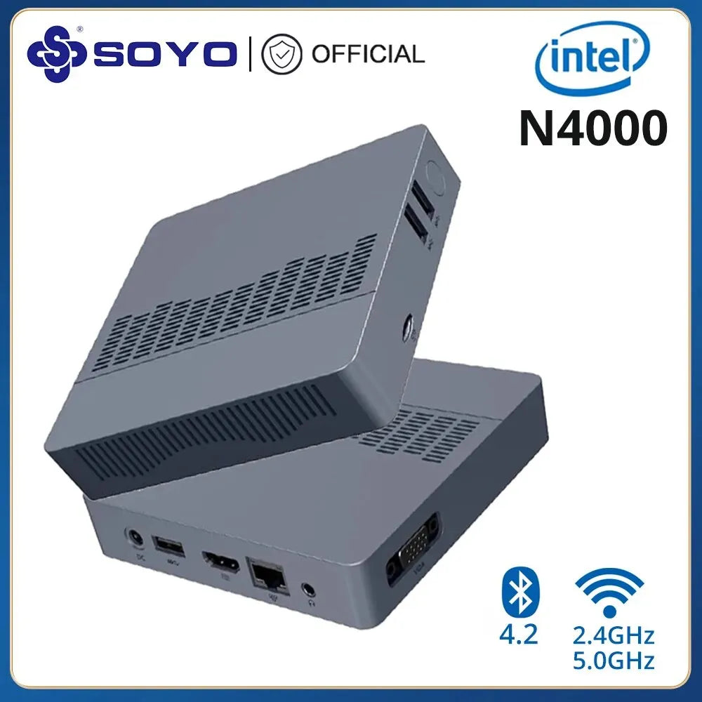 SOYO M2 Air Mini PC: Powerful 6GB RAM, 128GB EMMC, Intel N4000, Windows 11 Pro - Compact & Ideal for Home, Business & Gaming