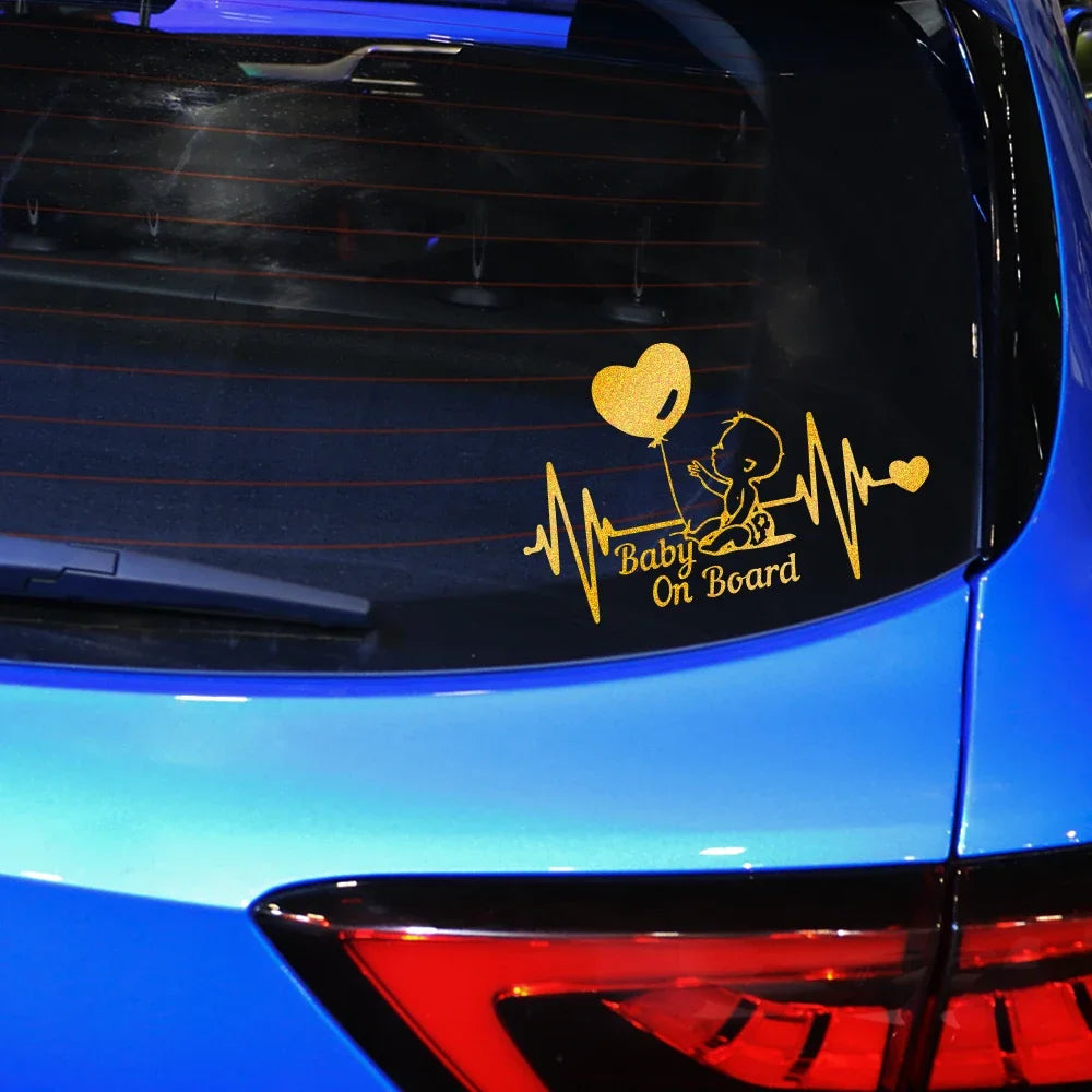 Baby On Board Sticker Heartbeat Balloon Decoration Car Window Windshield Auto Safety Caution Warnning Decor Decal Accessories