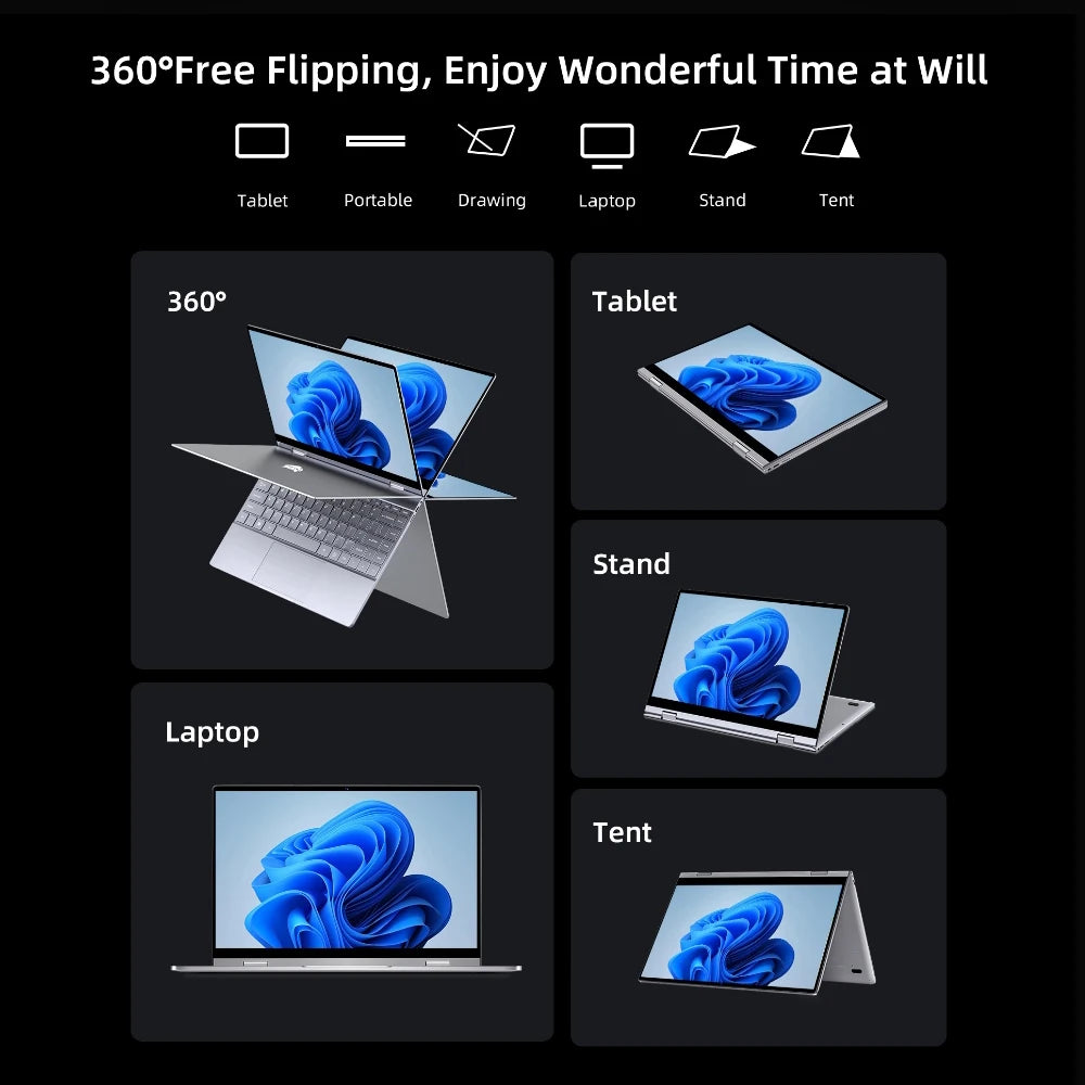 BMAX Y13PRO 360° Laptop 13.3 inch Notebook Windows 11 16GB RAM LPDDR5 512GB SSD 1920*1080 IPS Intel N100 laptops Computer