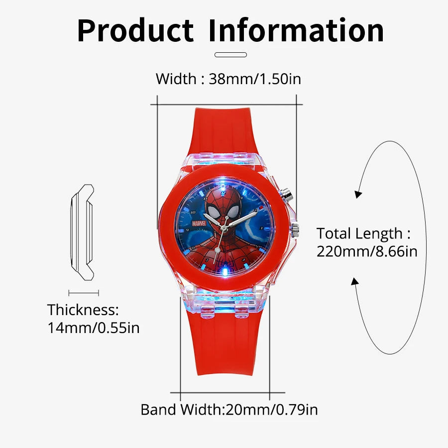 Disney Mickey Mouse Girls Watches Children Silicone Strap Colorful Light Spiderman Kids Watch Student Quartz Clock reloj infanti