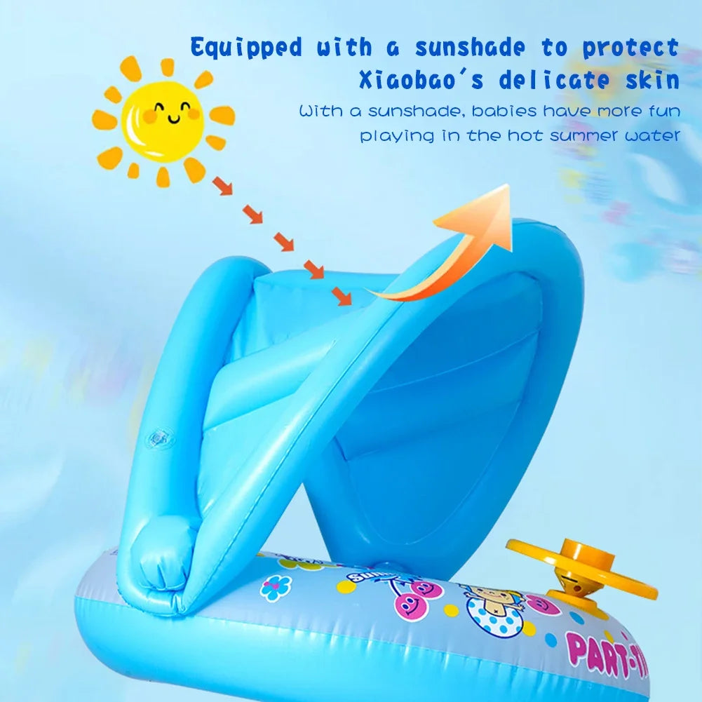 Inflatable Baby Swimming Rings Seat Floating Sun Shade Toddler Swim Circle Fun Pool Bathtub Summer Beach Party Water Toys