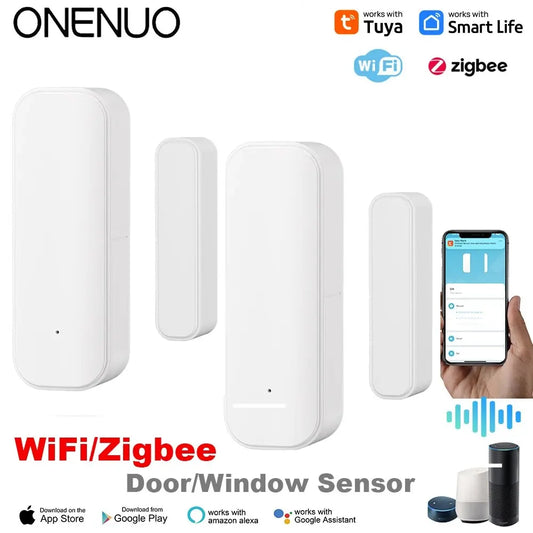 Tuya WiFi Zigbee Window Door Sensor With Battery Smart Home Security Alarm System Voice Control Via Alexa Google Home Smart