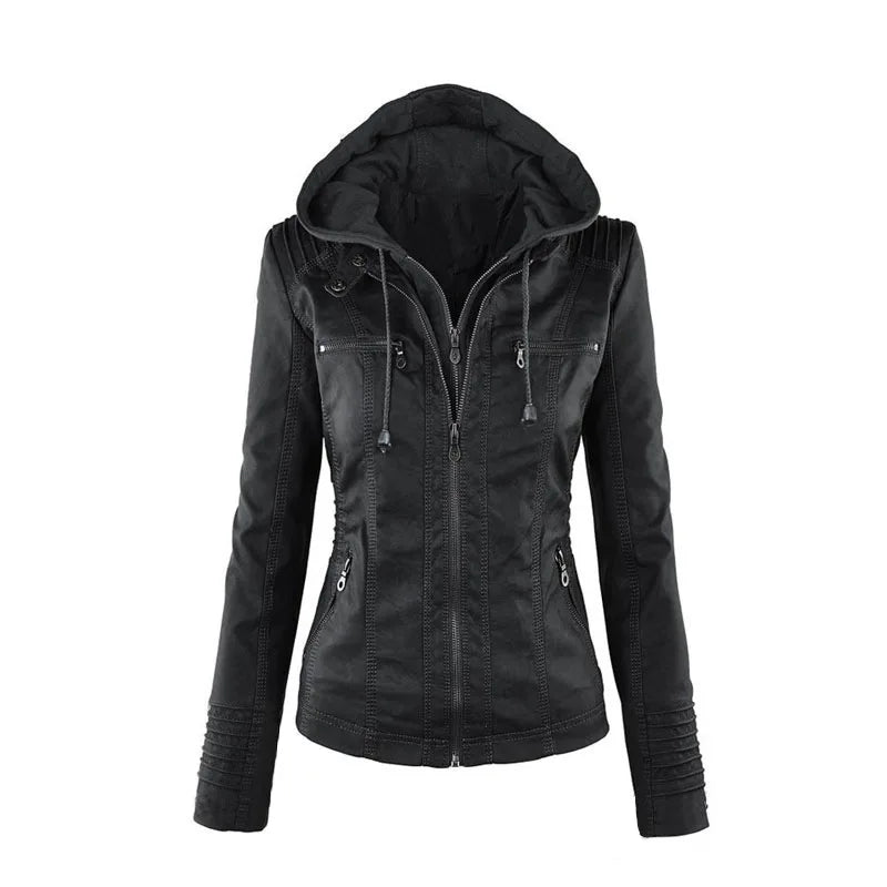 Gothic Faux Leather Jacket Women Coat 2024 Hoodies Winter Autumn Motorcycle Jacket Black Outerwear Leather PU Basic Jacket Coat