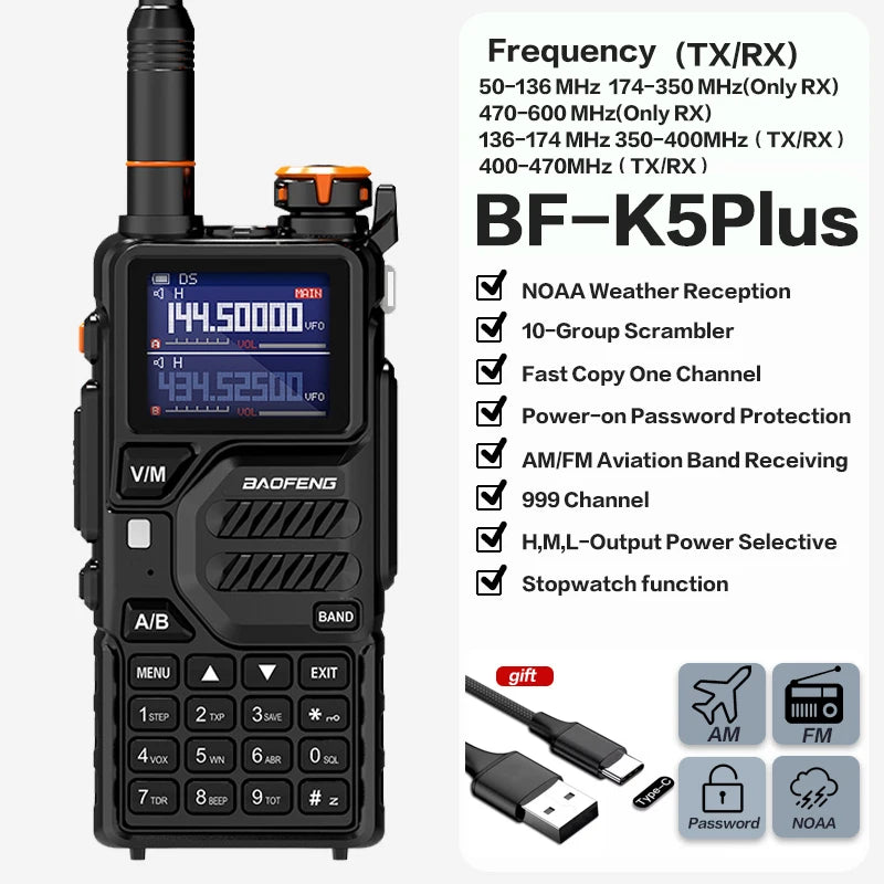 Baofeng UV K5 Plus 10W Walkie Talkie Air Band Long Range Wireless Copy Frequency Two Way Radio Type-C UV 5R UV K5 Pro UV K5 PLUS