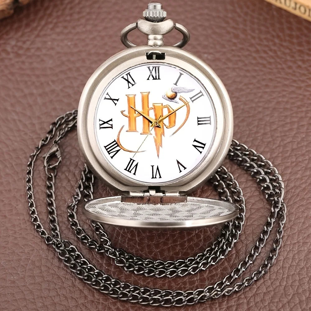 Golden Thief Necklace Pocket Watch Hogwarts Retro Flip Quartz Watch Men's and Women's Hanging Chain Clothing Accessories