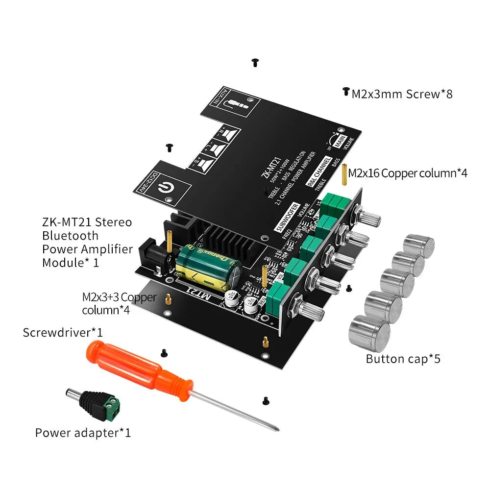 ZK-MT21 Channel Bluetooth 5.0 CS8673E 2.1 Subwoofer Amplifier Board 50W*2 +100W Power Audio Stereo Amplifier Board Bass AMP AUX