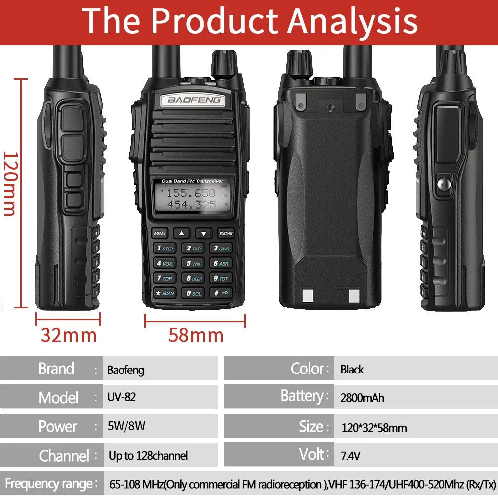 Baofeng UV 82 Walkie Talkie Real 5W 8W Ham Radio Comunicador Dual PTT Long Range 2 Way Portable FM Amateur Radio Station