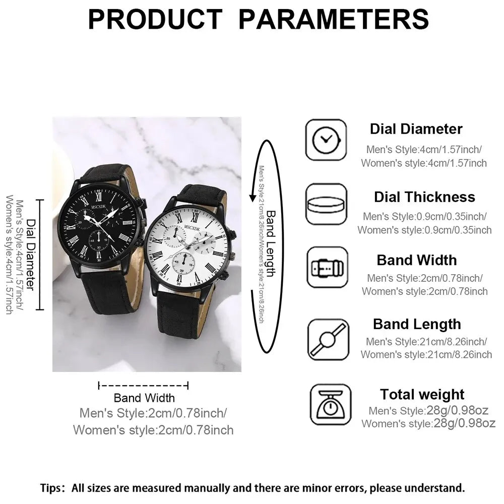 MSCXDK Brand 2PCS Set Couple Fashion Casual Leather Watches Ladies Simple Dial Quartz Wristwatches Dress Clock Montre Femme