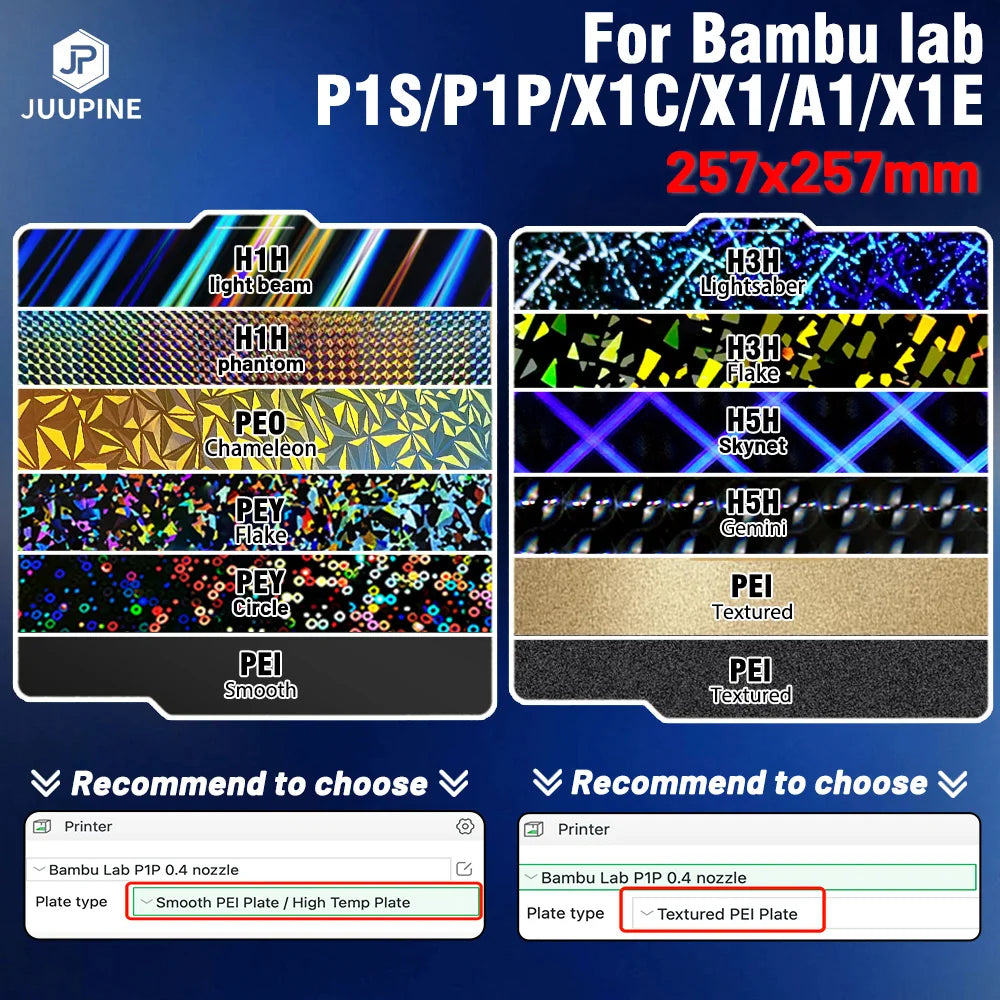 JUUPINE For Bambulab Build Plate 257x257 Spring Steel Sheet Pei Peo H1H Pey Sheet A1 X1C P1S build plate 3d Printer Bamboo Lab