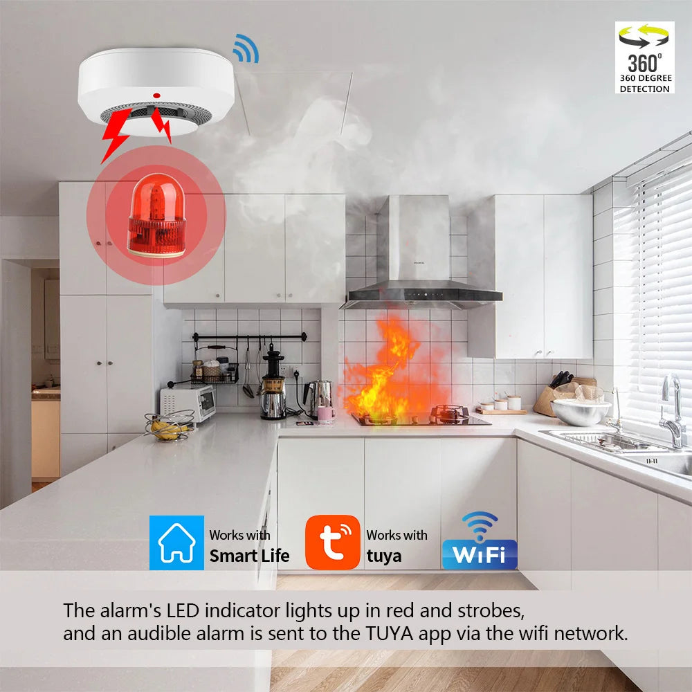 Tuya Smart Life WiFi Function Family Parlor Child Room Home Kitchen Smoke Detector PIR Sound Alarm Sensor Shop Fire Inspection