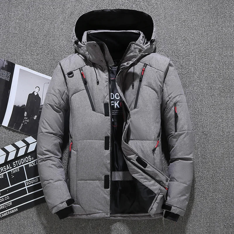 Winter Mens White Duck Down Jacket Warm Hooded Thick Slim Fit Puffer Jacket Coat Male Casual High Quality Overcoat Thermal